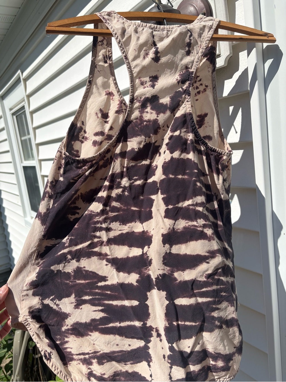 Gypsy 05 silk Beige and Dark Brown Tie-Dye Racerback Tank Top
